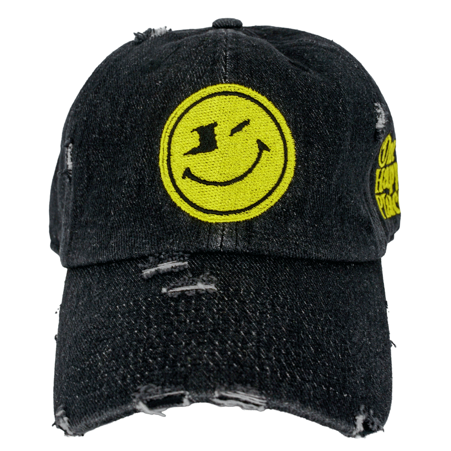 One Happy Place Black Denim Vintage Hat