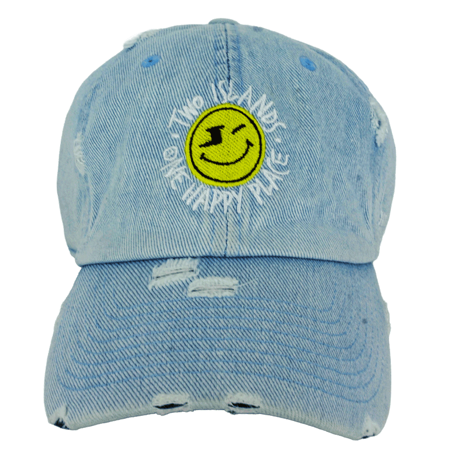 One Happy Place Motto Light Denim Vintage Hat