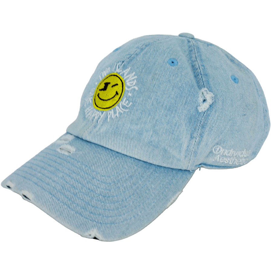 One Happy Place Motto Light Denim Vintage Hat